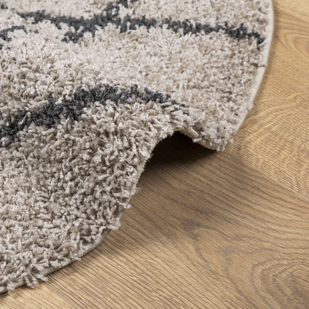 Shaggy-Teppich Pamplona Hochflor Modern Beige Anthrazit Ø 100cm, Weich Flauschig, Schadstoffgeprüft, Ideal für Wohnzimmer, Schlafzimmer, Fußbodenheizung, Heimtextilien