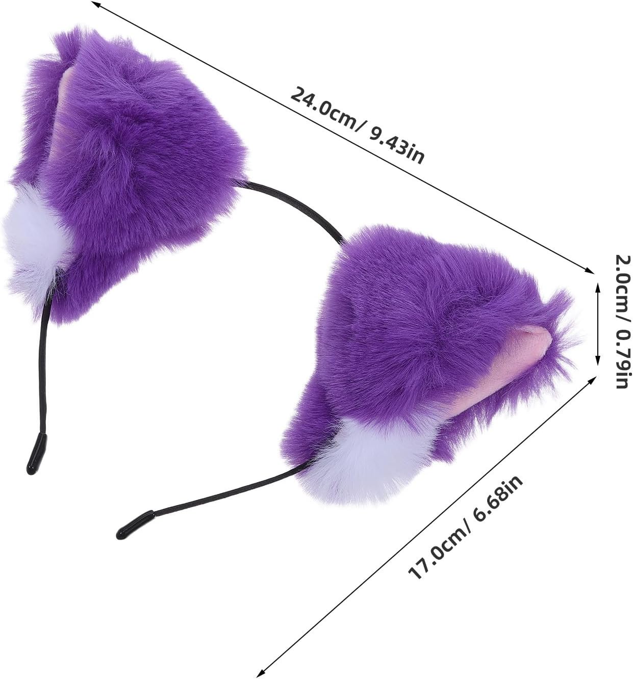 ULTECHNOVO Furry Animal Ears Headband Plush Faux Fur Cat Ears, Purple Cloth and Plastic Material, Easy to Wear and Remove, for Halloween Costume Accessory and Cosplay Gatherings