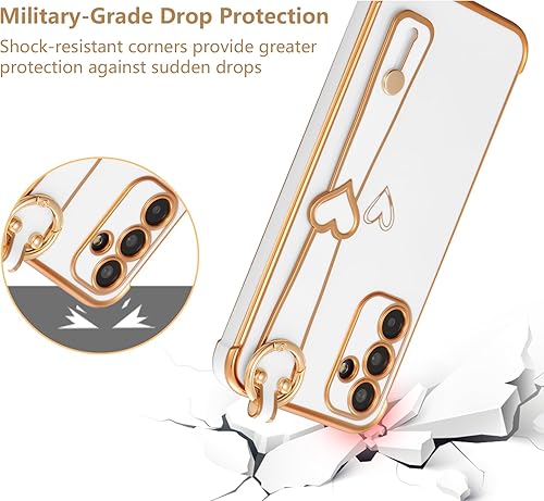 Vista 51 de ZTOFERA Funda para Samsung Galaxy S22 Plus 5G con correa para la muñeca, bonito borde chapado de lujo, patrón de corazones de amor para niñas y Azul