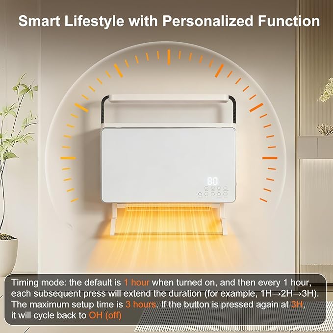 Calefactor Eléctrico de Pared 1800W con Control Remoto y Luz LED miniatura 8