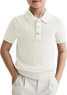 Haloumoning Boys Cable Knit Polo Shirt Sweater Kids Short Sleeve Fashion Pullover T-Shirts Clothes 5-14 Years Price In India