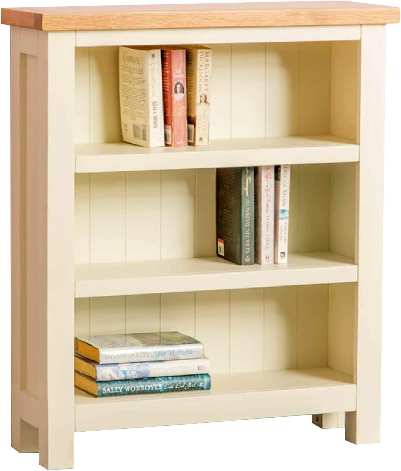 RoselandFurniture Farrow Cream Low Bookcase | Country Farmhouse Style Small Painted Solid Wood Bookshelf with 3 Shelves for Living Room, Bedroom or Hallway, Fully Assembled…