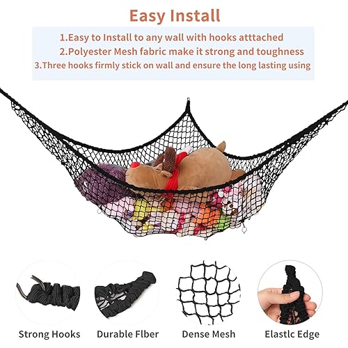 Miniatura 2 de Hamaca de animales de peluche, red de almacenamiento de hamaca de juguete, soporte de red de malla para juguetes de malla gigante, esquina de pared