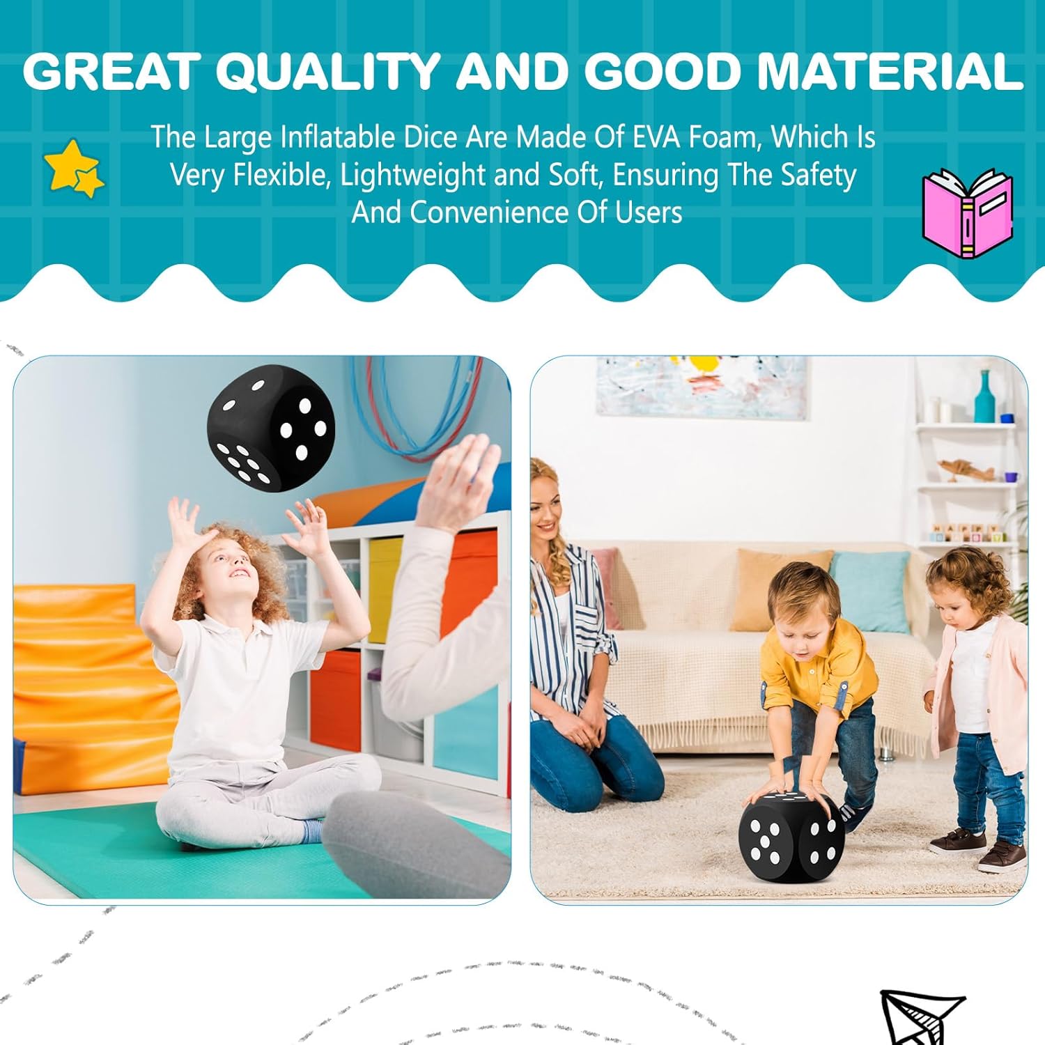 Shappy 6 Inches Foam Dice Fun Filled Large Educational Toy Kawaii Giant Dice Decorative Eva Foam Jumbo Cube Big Square Building Blocks for Game Nights Learning Sessions(Black,1 Pc)