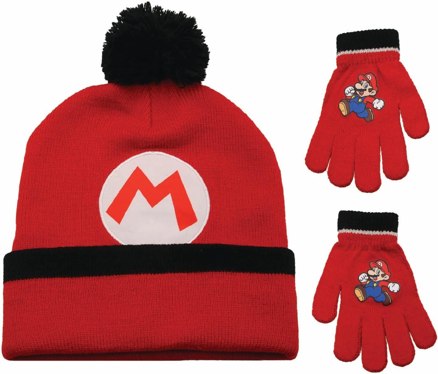 Super Mario & Luigi Girls & Boys Winter Hat & Gloves Set Ages 4-14 Years, Kids Winter Hat & Gloves Set for Boys and Girls