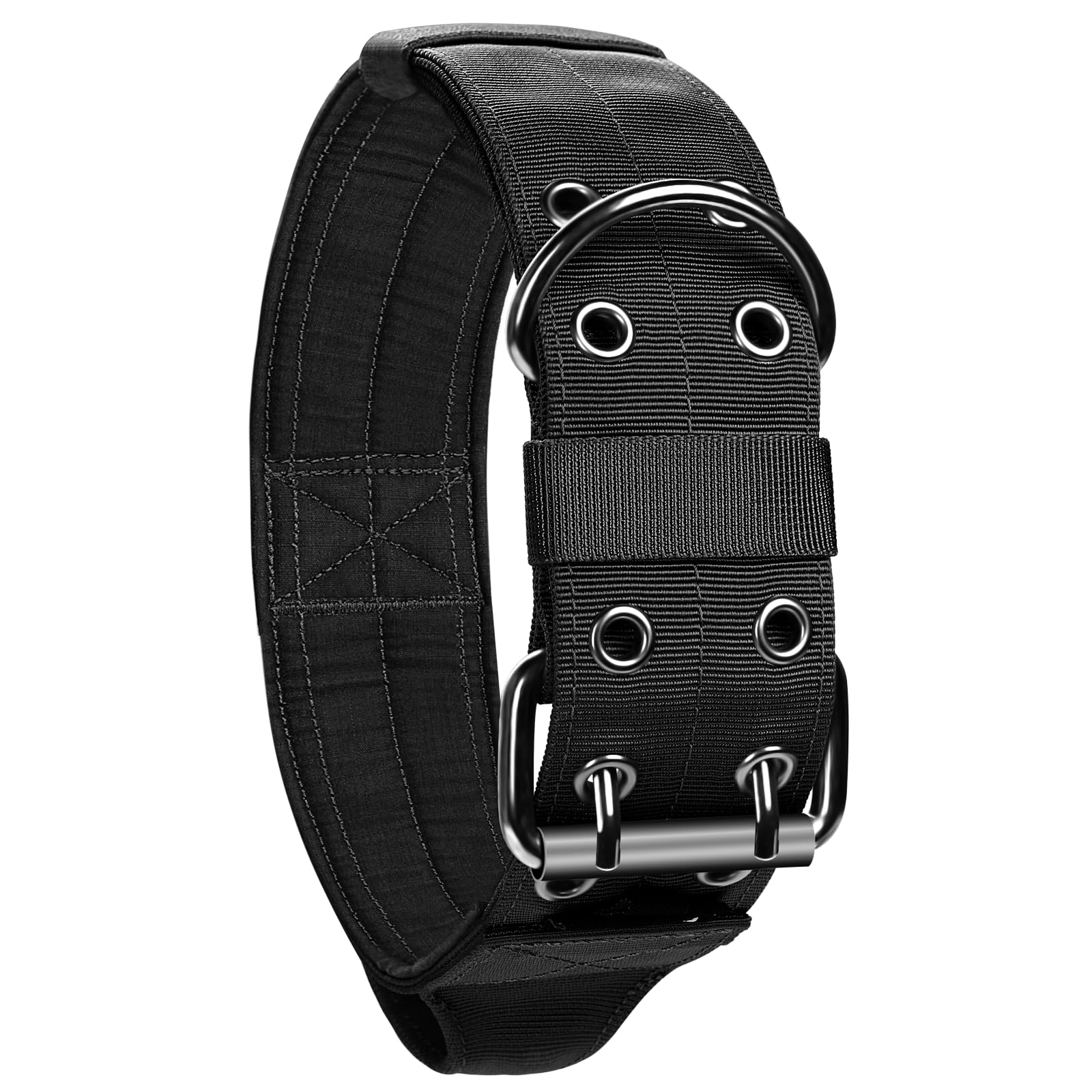 OneTigris Collar de perro de 5 cm de ancho con asa y parche para perros grandes, negro, XL