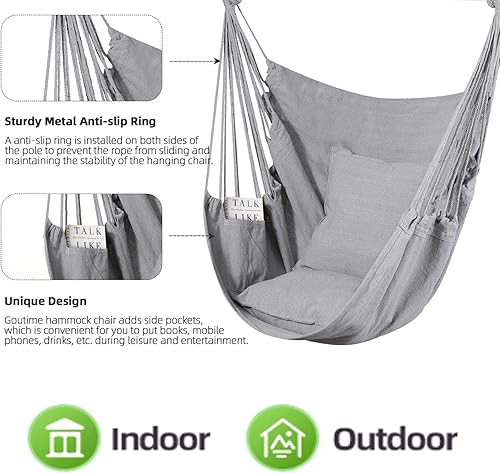 Miniatura 3 de Goutime Silla hamaca, columpio de techo de cuerda colgante bohemio, silla colgante de macramé para interiores, exteriores, dormitorio, exterior,