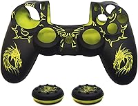 Vista 7 de BRHE - Funda protectora de silicona antideslizante para PS4, compatible con PS4 SlimPS4 Pro inalámbricocontrolador de gamepad con cable con 2 tapas