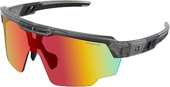 Bobster Wheelie Cycling Sunglass, Gloss Clear Gray Frame, Smoked Black Red Revo Lens