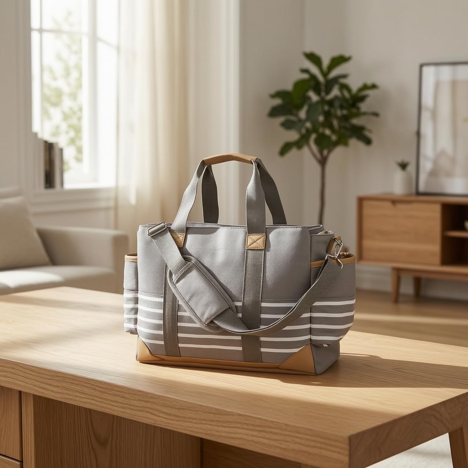Borsa Fasciatoio con Tracolla da Borsa con Ganci in Tela Tote Laterali per Neonati,