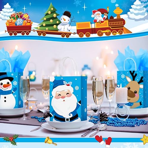 Miniatura 7 de 24 bolsas de papel kraft con asas, envoltura a granel con papel de seda, muñeco de nieve, tamaño pequeño