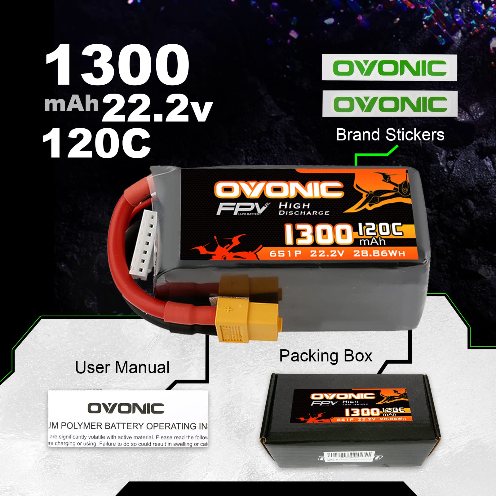 Batería Lipo 6S 22.2V 4500mAh HOOVO 6S Lipo - Batería De Polímero De Litio ( 22,2 V, 4500 MAh, 120 C, Con Pack 2 Unidades XT90 60C Coche Drone Helicóptero RC
