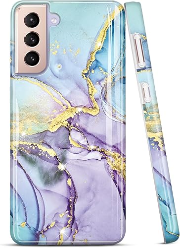 Miniatura 1 de JIAXIUFEN Galaxy S21 - Funda para Samsung Galaxy S21 5G de 6.2 pulgadas, diseño de mármol con purpurina dorada, delgada, a prueba de golpes, de goma