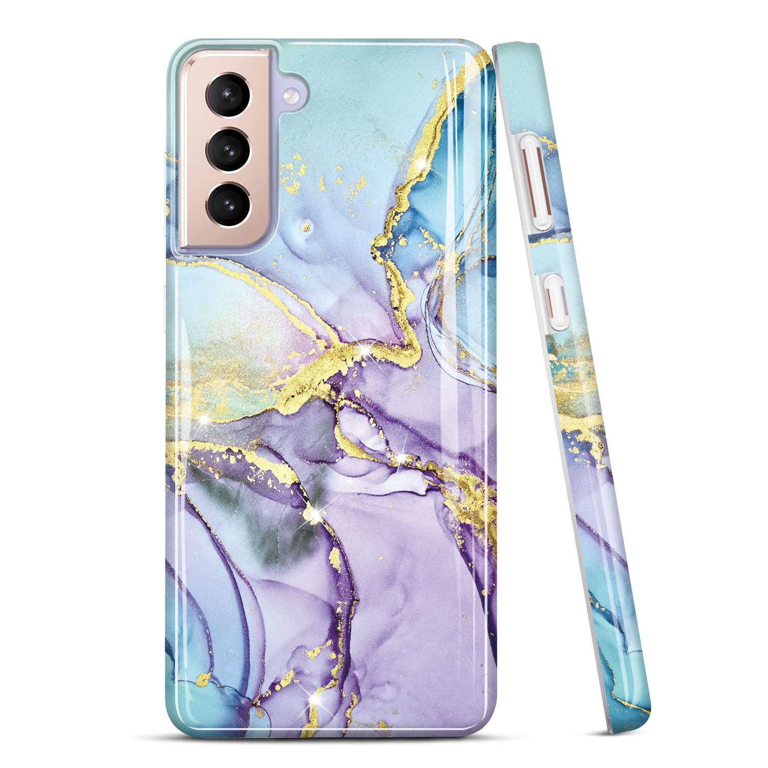 JIAXIUFEN Galaxy S21 Case Gold Sparkle Glitter Marble Slim Shockproof TPU Soft Rubber Silicone Cover Phone Case for Samsung Galaxy S21 5G 6.2 inch