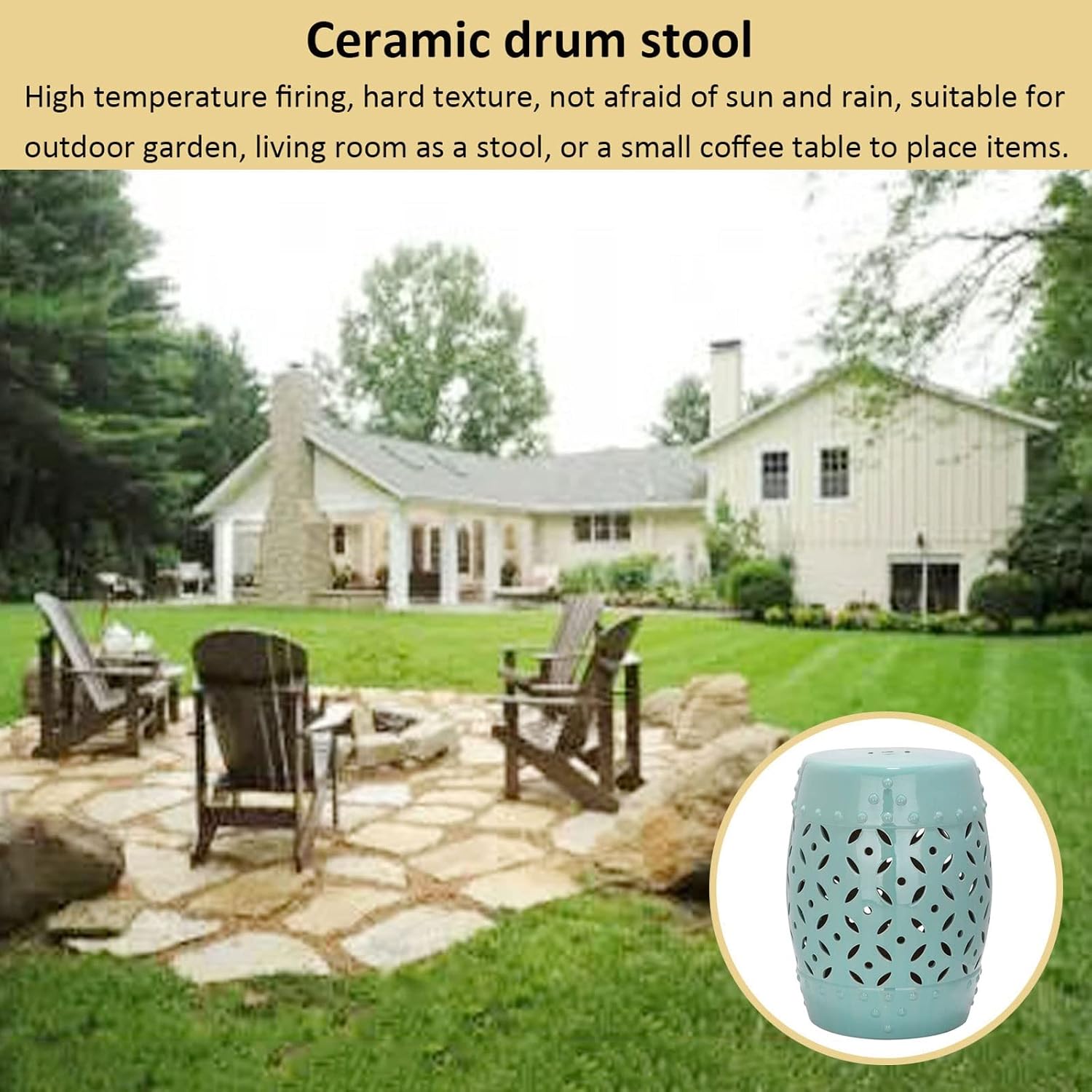Decorative garden stools, Decorative Ceramic Garden Stool, Glazed Hollow Shoe Changing Stool Drum Stool, Suitable for Outdoor Garden, Living Room, Terrace, Etc.(White)