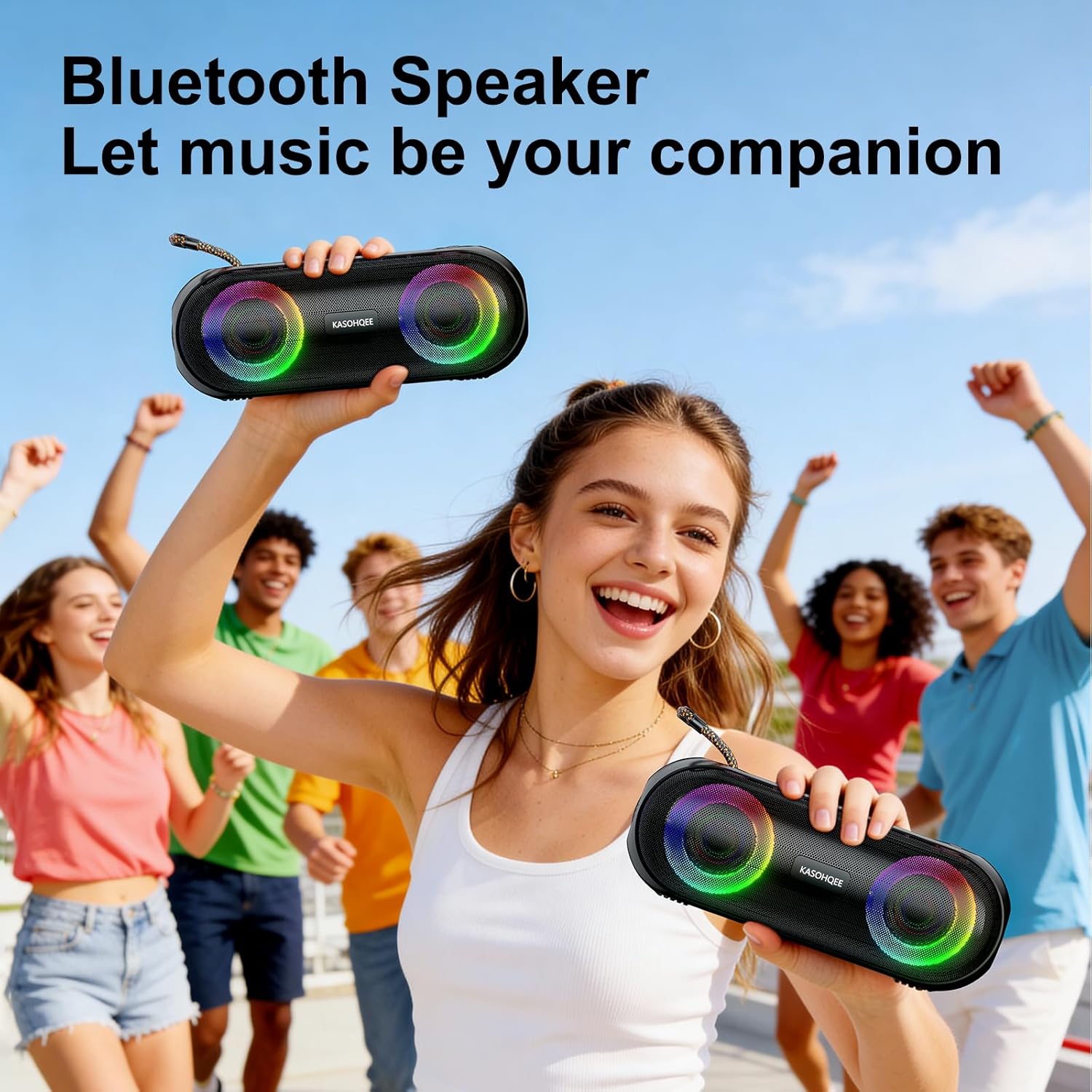 Portable Bluetooth Speaker with RGB Lights, 20W Loud Sound, IPX6 Waterproof, 20H Playtime, Wireless Speakers for Travel, Sport, Party, Outdoor, Shower - Image 7