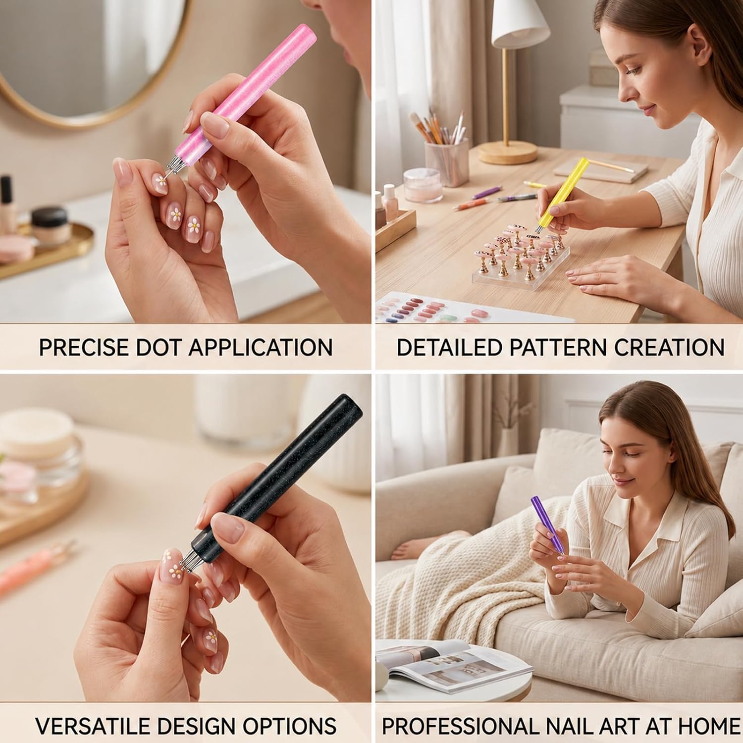 Nail Dotting Tool, 4PCS Flower Nail Dotting Pen, Professional Nail Art Design Tools Set, Flower Dotting Tools for Intricate Nail Art Creation, for Painting DIY and Salon