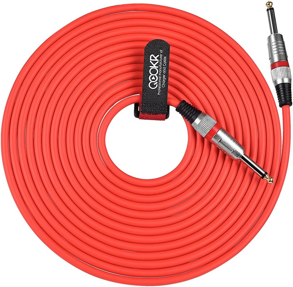 QOOKR 20ft Male to Male Straight 1/4" TS Color Instrument Cable for Electric Guitar,Bass,Keyboard(20 Feet,Red)