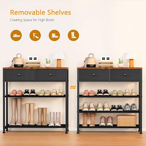 Vista 13 de usikey Zapatero, organizador de almacenamiento de zapatos de 5 niveles con 2 cajones, estante de zapatos de metal para 16-20 pares de zapatos, con 4