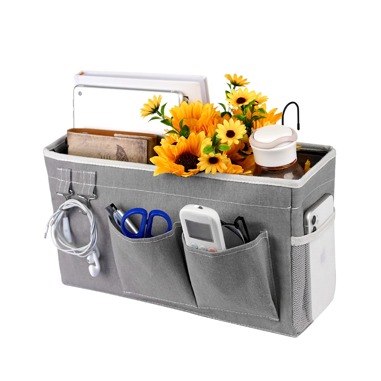 Fittoway Bedside Storage Pocket/Bedside Hanging Storage Bag for Headboards Bunk Beds Dorm Rooms Organizing Mobile Phone, Magazine, Glasses (Grey)