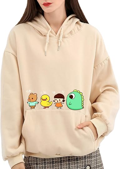 Cute Animals Graphic and Solid Hoodie 