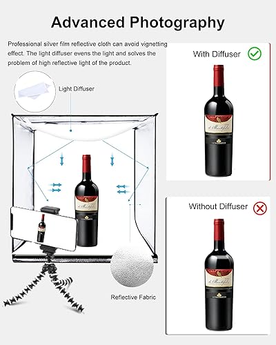 Miniatura 5 de PULUZ Caja de luz fotográfica de 24 x 24 pulgadas, caja de luz grande para estudio fotográfico, caja de fotografía LED regulable profesional, caja