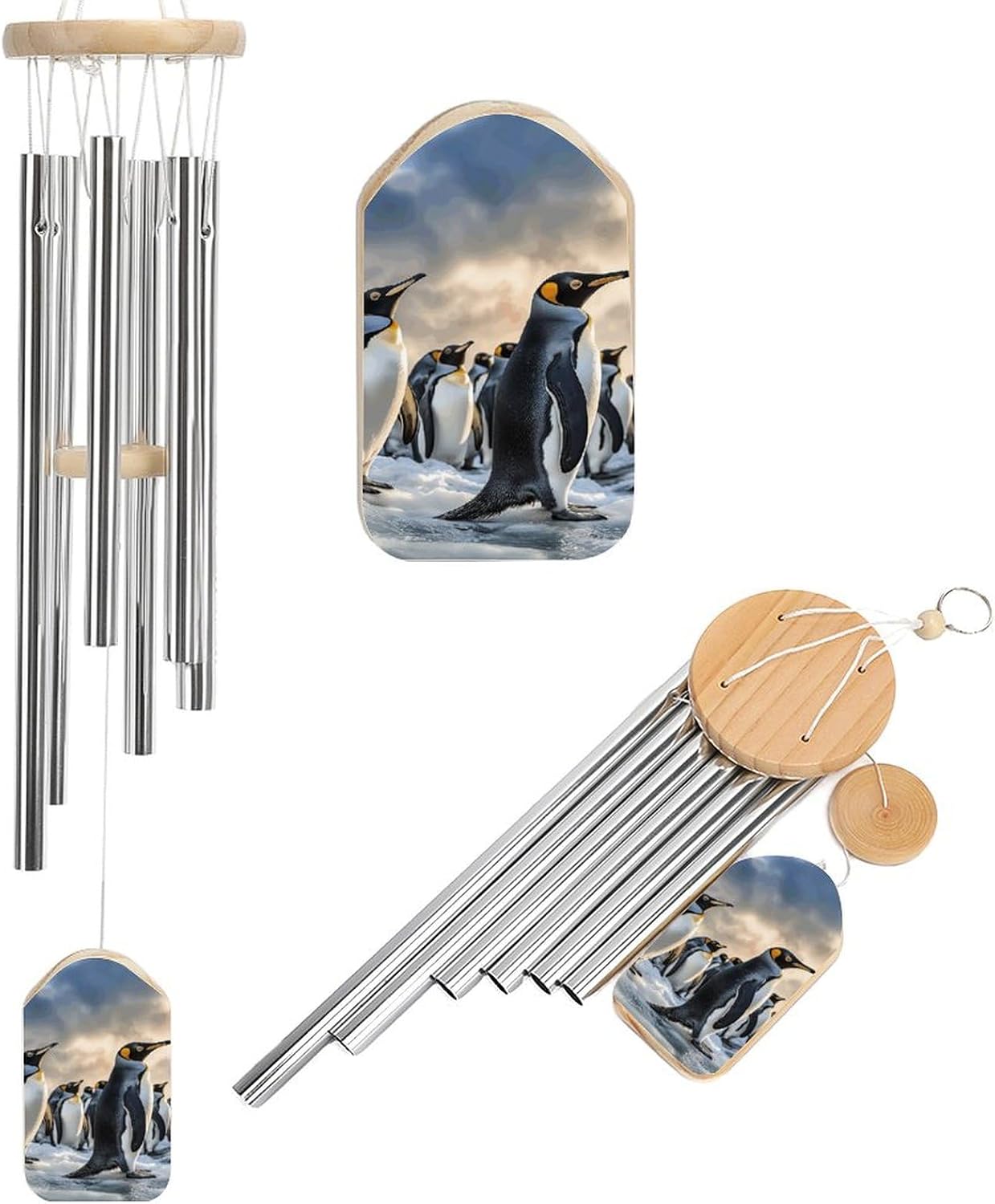 Outdoor Wind Chimes, Sea Penguin Printed Wind Chimes,Simple Wind Chimes,Curtain Wind Chimes for Home Decoration
