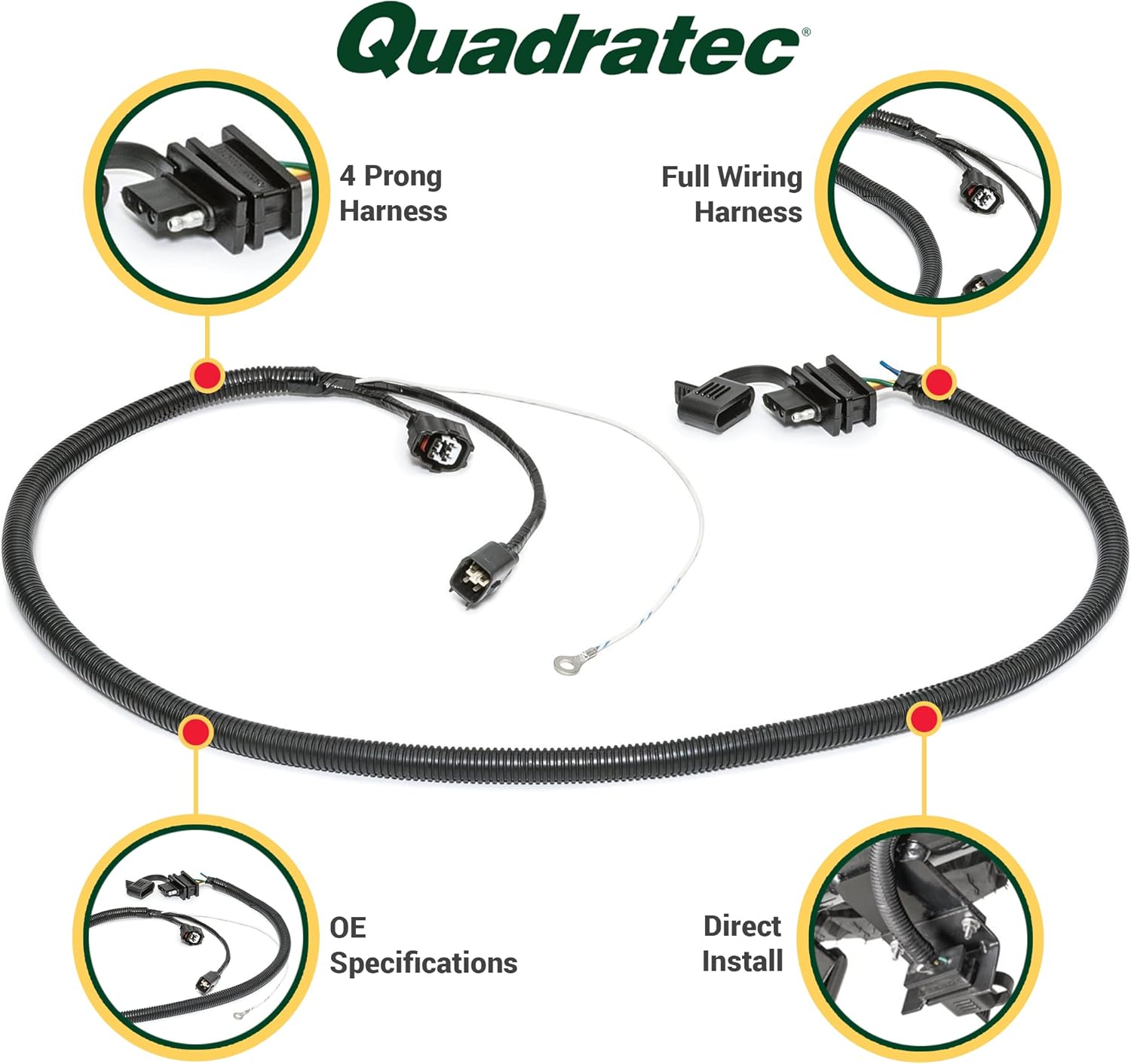 Quadratec Plug & Play Tow Hitch Wiring Harness - Fits Jeep Wrangler TJ, LJ 2005-2006 - No Cutting or Splicing Required - Compatible with Factory & Aftermarket Hitches