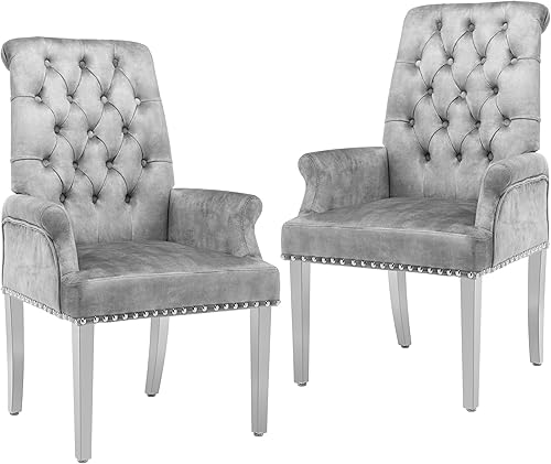 Miniatura 22 de LOULENS Lujosas sillas de comedor de terciopelo, sillas de comedor modernas tapizadas con capitoné, sillas de comedor con reposabrazos y patas de