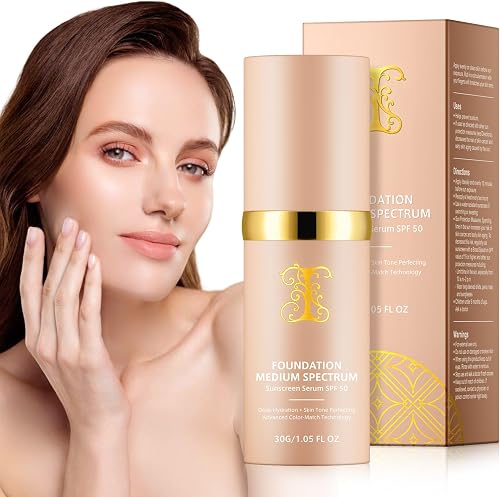 Colour Changing Foundation, Foundation 4 in 1 Medium Full Coverage Concealer Foundation with SPF 50+, Hydrating Color Changing Foundation Longwearing & Waterproof, Light Spectrum for Gym, Sport,