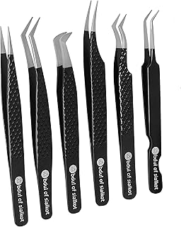 Abdul of Silakot Eyelash Extension Tweezers Set 6 Piece For Volume Lash Extensions Stainless Steel Eyelash Tweezers for Lash Extensions Isolation & Classic Lashes Tweezers Set (6 Piece Set Black)