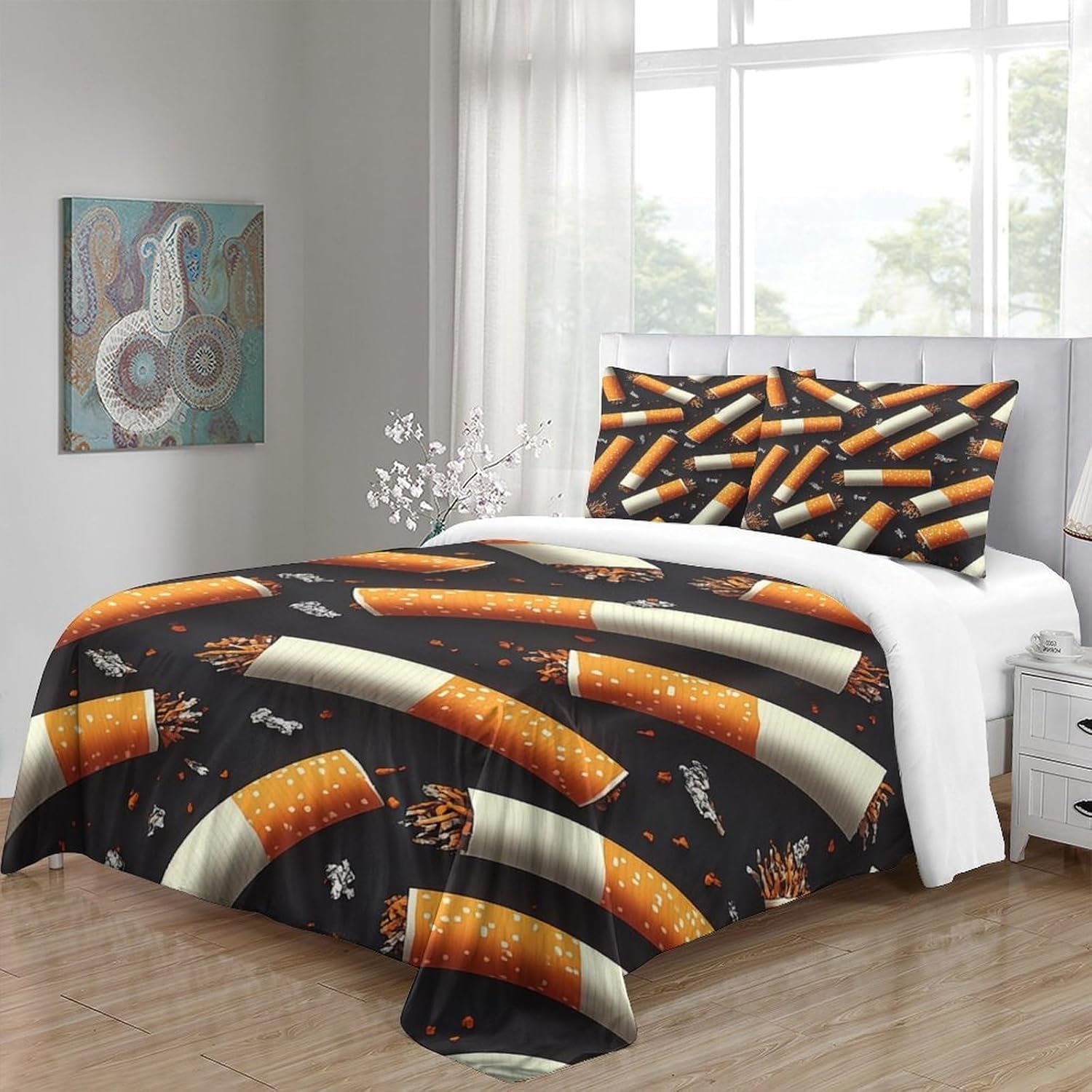 Funda Nordica Cama 135/150 Cigarrillo Ropa de Cama 3D Arte de TendenciaMicrofibra Suave 3 Piezas Include 1 Fundas Nórdica 150x200 cm y 2 Fundas de Almohada 50x75cm E-1494