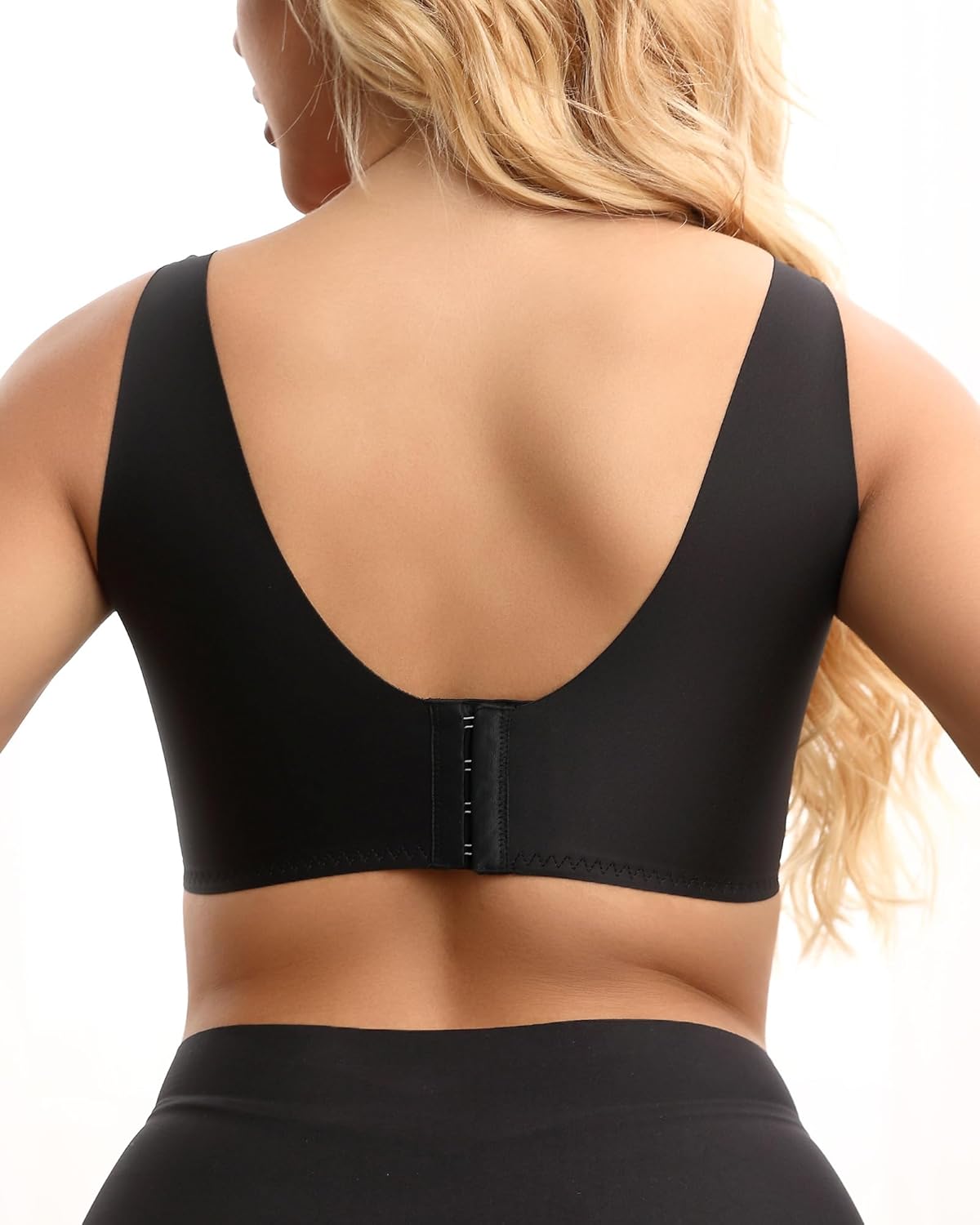 QOU Women Deep V Bras No Underwire Push Up Bra Seamless Lace Supportive Bra for Everyday Wear