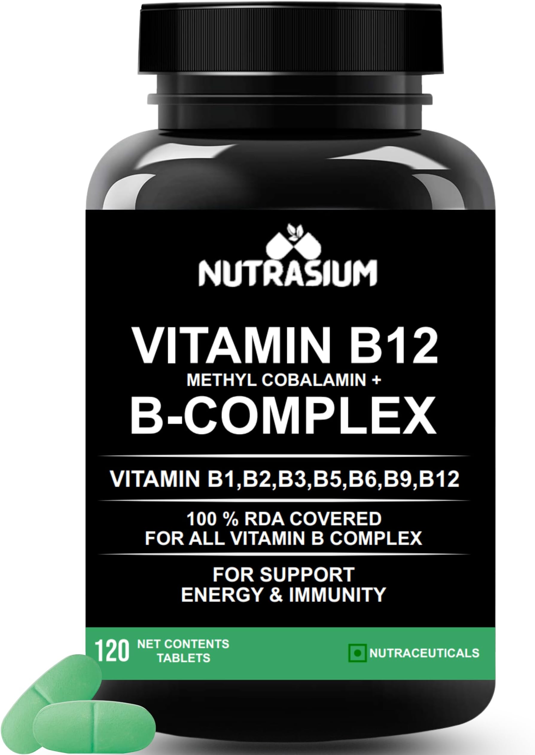 Vitamin B12 with B-Complex Tablets - 100% RDA for B Vitamins with B1, B2, B3, B5, B6, B9 & Vitamin B12 | Vitamin B Complex Supplements for Women & Men - 120 Vegetarian Tablets