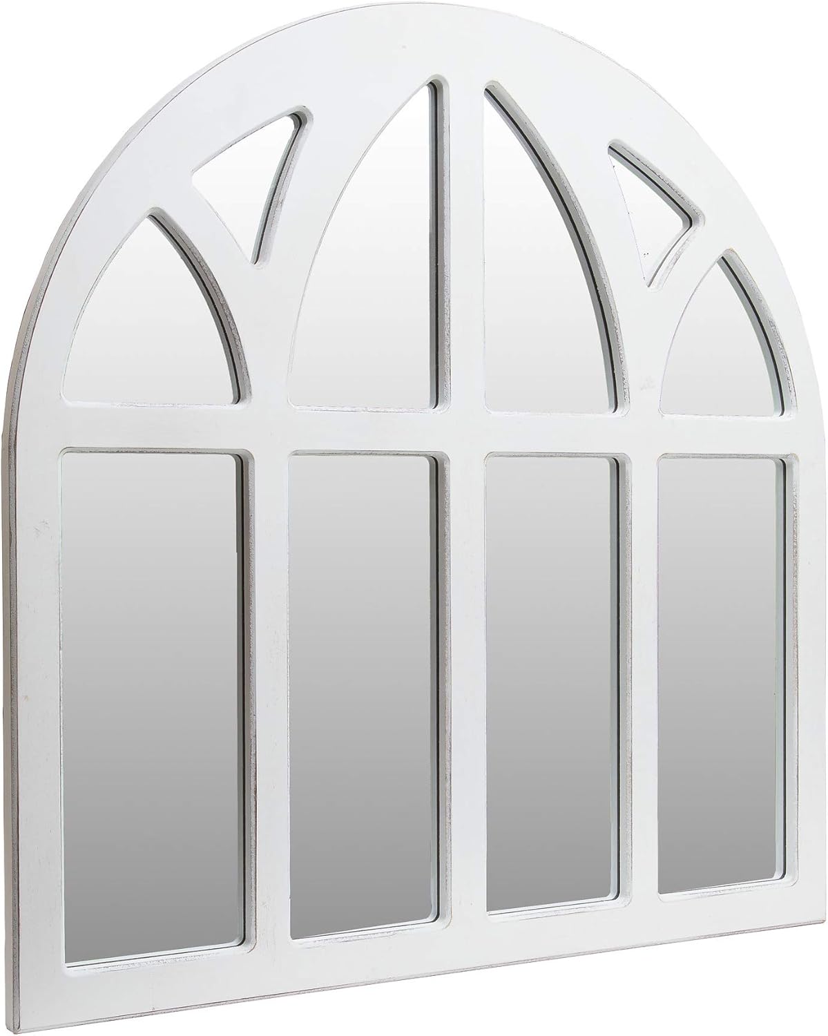 Patton Wall Decor 28 Inch Distressed White Farmhouse Cathedral Windowpane Wall Mirror, White