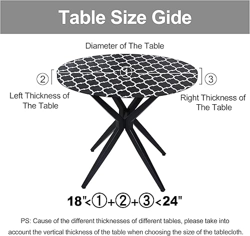 Miniatura 332 de Smiry - Mantel redondo de vinilo ajustable con bordes elásticos y parte trasera de franela, mantel de vinilo impermeable, lavable, diseño enrejado