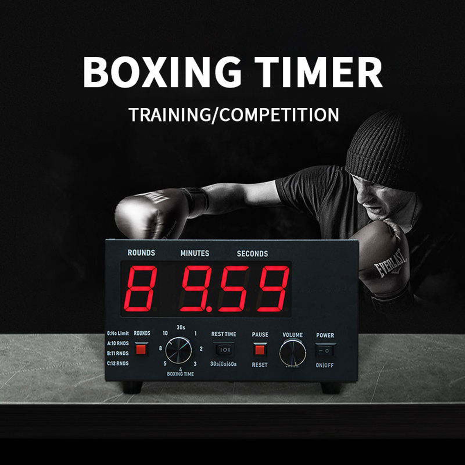 SUZLAZYR Classic Boxing Interval Timer, Professional Boxing Timer with Buzzer - 1-12 Challenge Round Timer, 30S-10min Workout & 0/30/60S Rest Time for Home Gym,Red