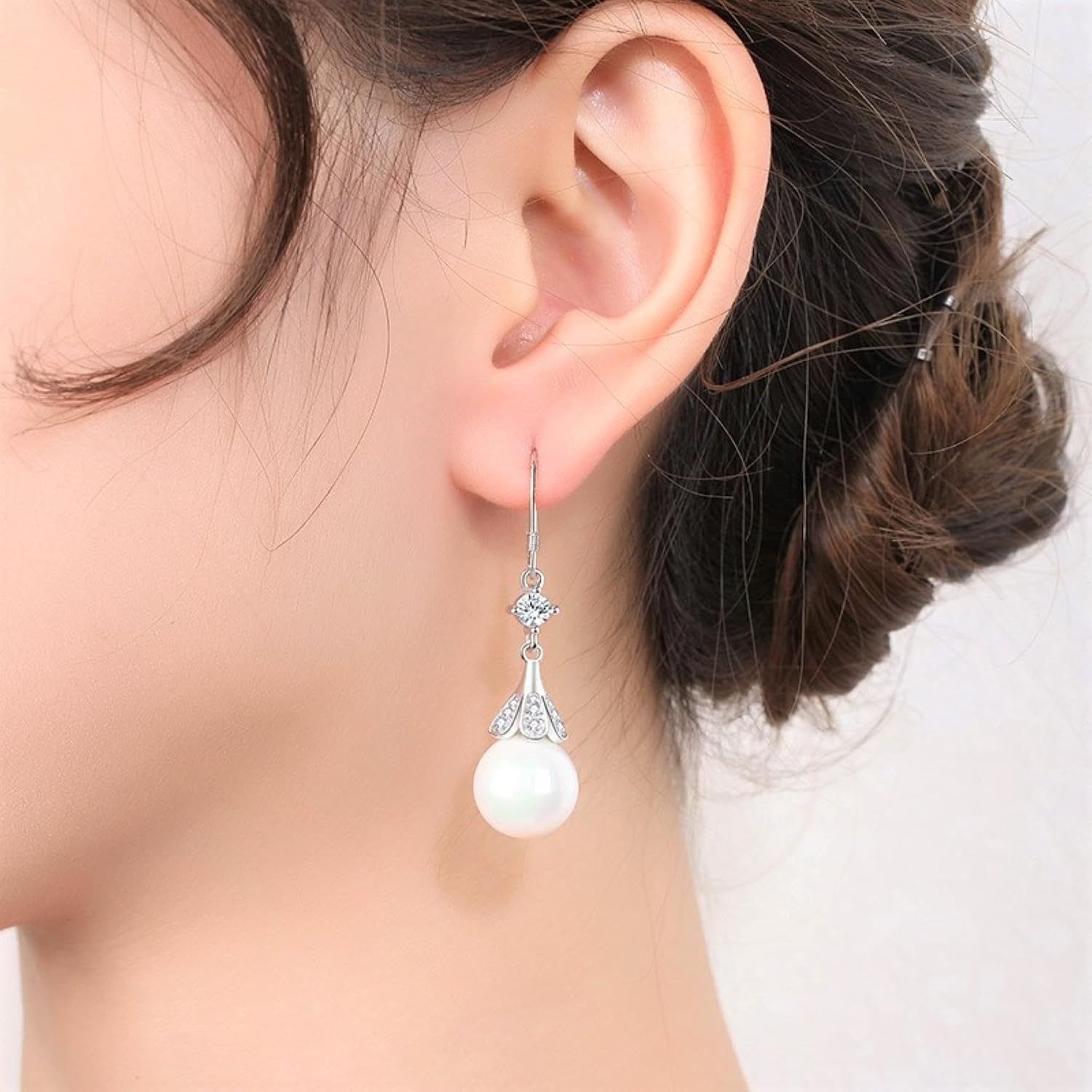 925 Sterling Silver Fresh Water Pearl/Green Onyx/Red Onyx Dangling Earrings for Women, Dangle CZ Diamond Hook Earrings Drop Earrings Set