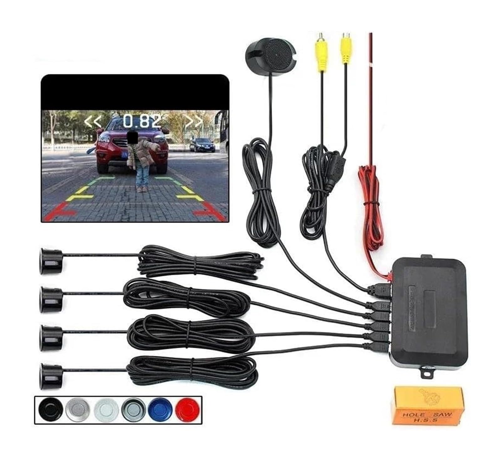 Radar Recul Arrière pour Voiture Capteur Stationnement Vidéo AHD Détecteur Assistance Caméra Surveillance Radar De Recul Voiture(Rouge)