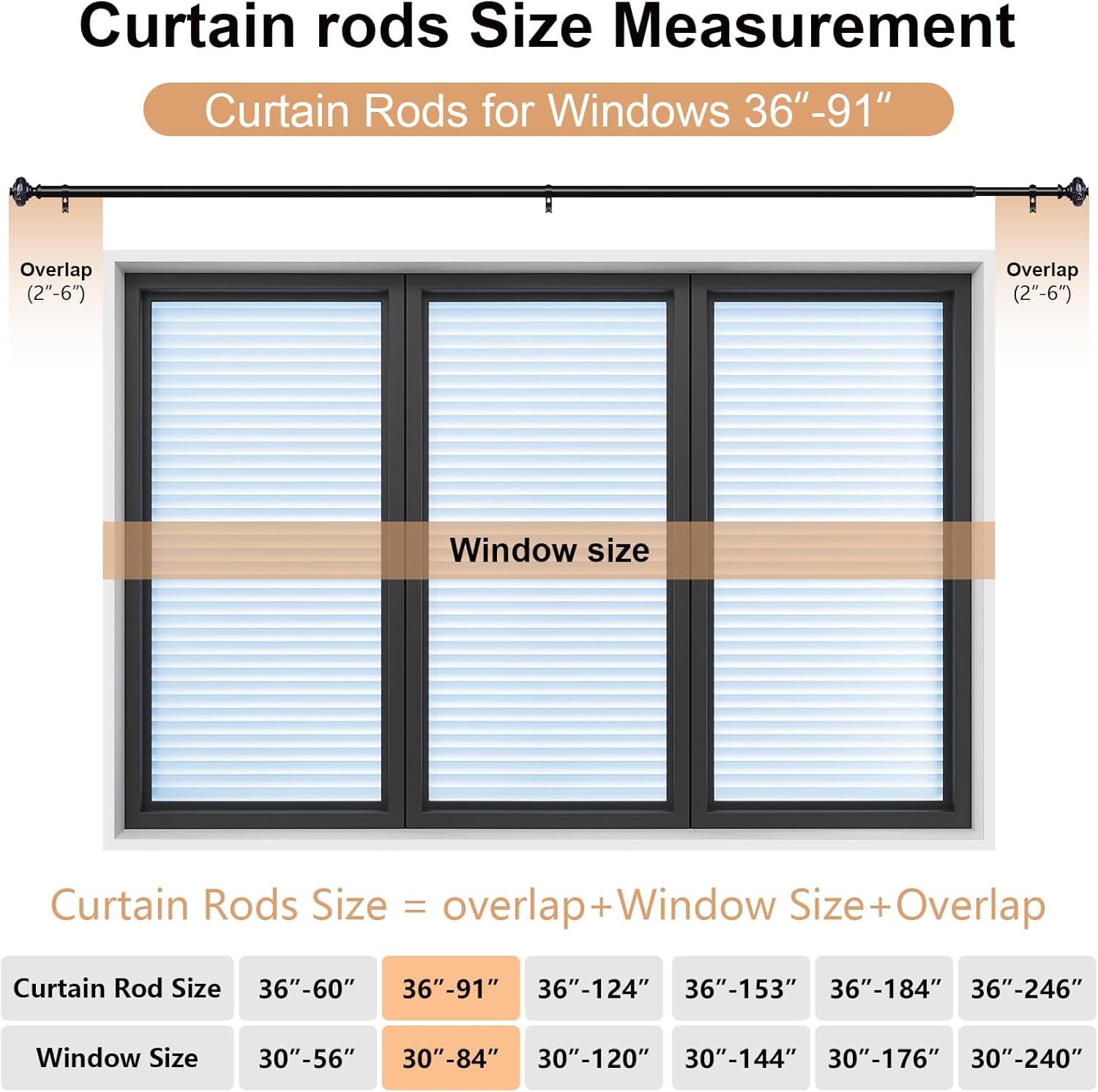 Black Crystal Curtain Rods for Windows 48 to 84 Inch, Decorative Vintage 1'' Diameter Curtain Rod with Black Foil Finial, Adjustable Heavy Duty Easy Install Drapery Pole Set for Farmhouse, Bedroom