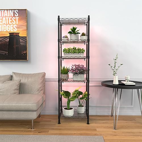 Miniatura 2 de Soporte para plantas con luces de crecimiento, estante de metal de 5 niveles con 4 luces de crecimiento de espectro completo de 40 W, temporizador