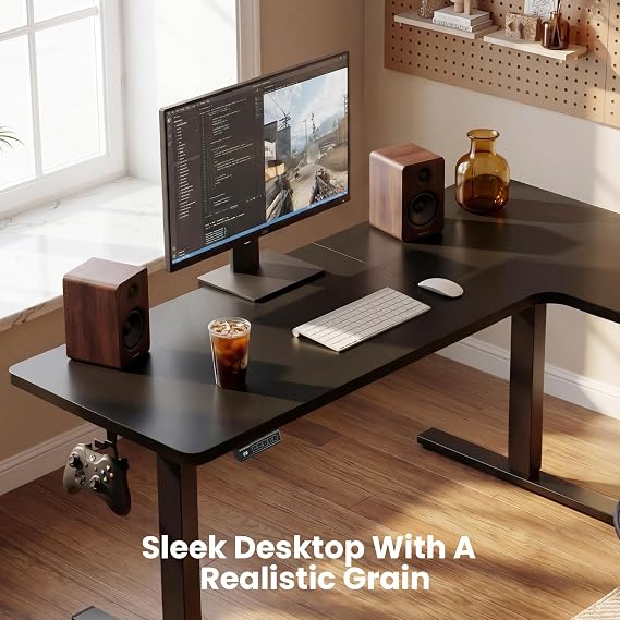 L-Shaped Standing Desk - 55 Inch Adjustable Corner Desk, Electric Sit-Stand Computer Table with Memory Controller for Home Office