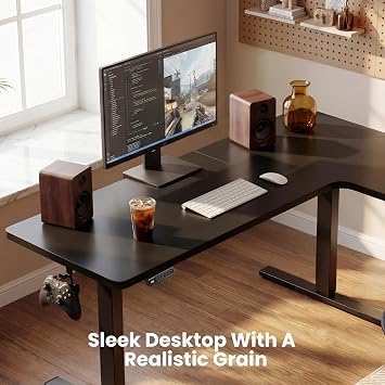 L-Shaped Standing Desk - 55 Inch Adjustable Corner Desk, Electric Sit-Stand Computer Table with Memory Controller for Home Office