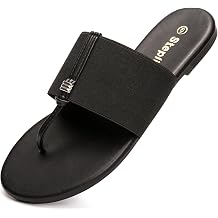 Womens Elastic T-Strap Sandals - Comfortable Slip-On Summer Flats, Stretchy Slide Sandals for Walking, Beach, and Casual Wear