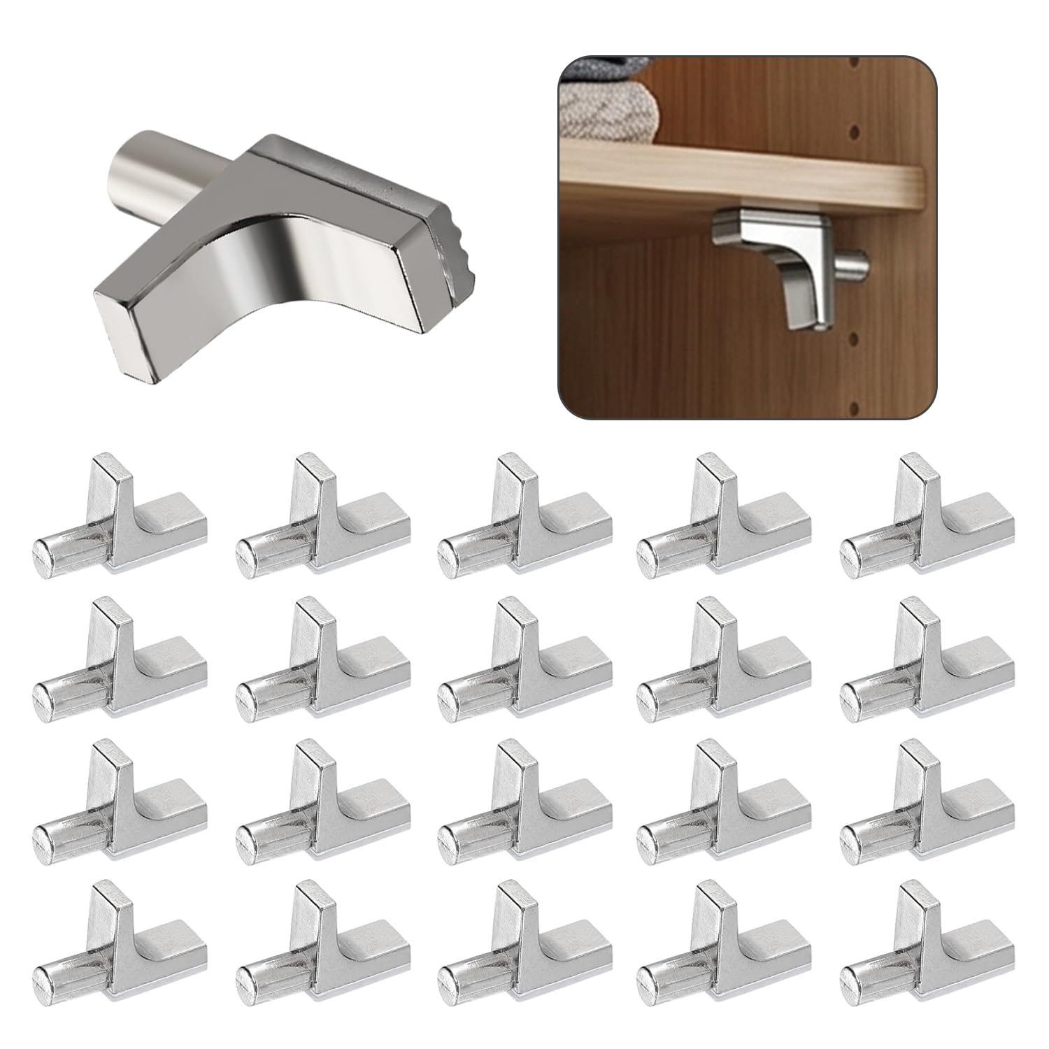 20-Pack 5mm Cabinet Shelf Pins, Heavy Duty Steel Adjustable Shelf Support Pegs & Clips for Kitchen Cabinets, Closet, Bookshelf, Wine Cabinet (Silver)