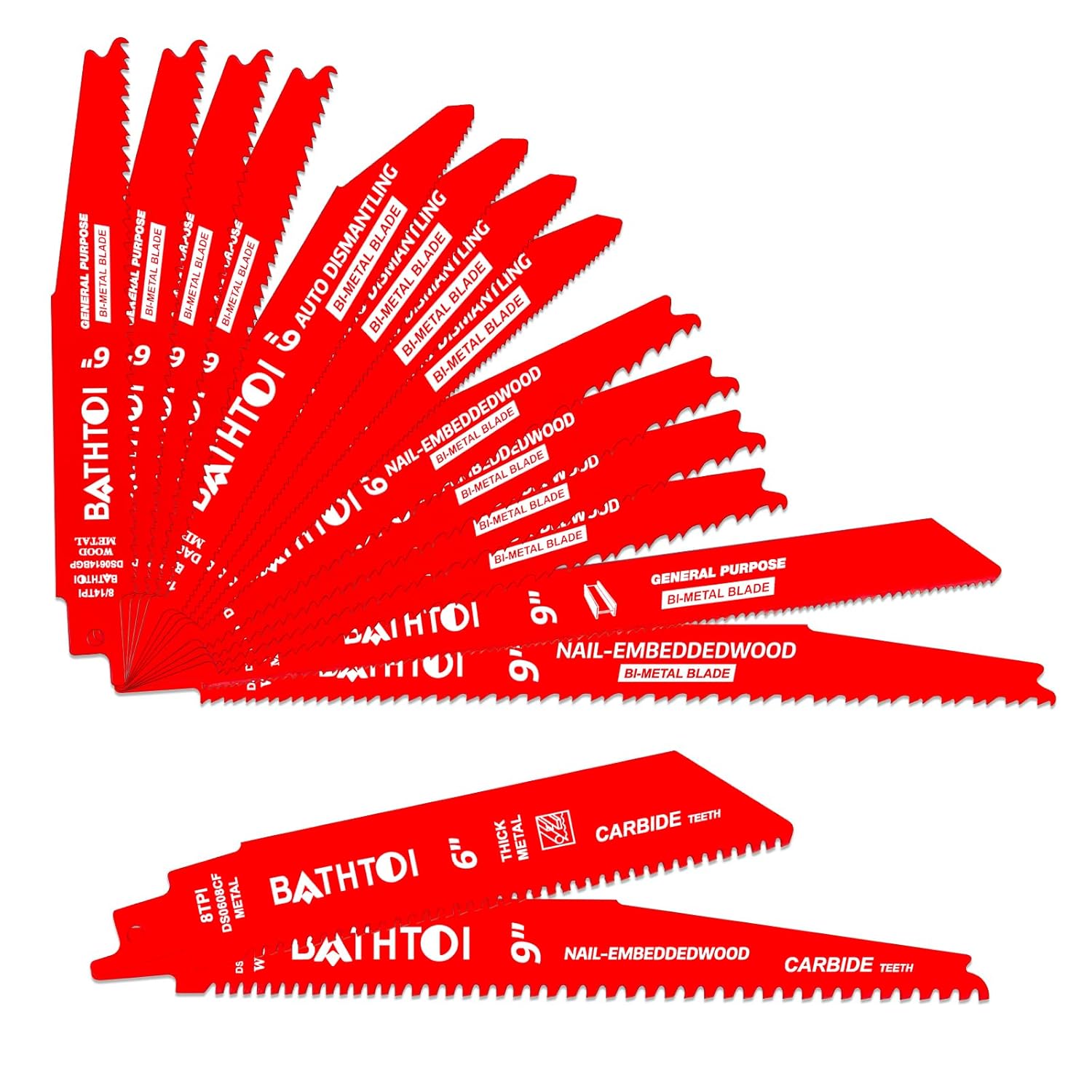 14 Piece Bi-Metal Reciprocating Saw Blades & 2 Piece Carbide Sawzall Blades Set for Wood, Metal and Plastics Cutting, Various TPI with 6 & 9 Inch Lengths, Premium Sawzall Blades with Organizer Case