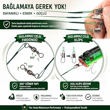 Valkyrie 60 Adet Çelik Fishing Leader Seti – Paslanmaz Çelik Olta Halatı Lider Teli 3 Boy Karışık