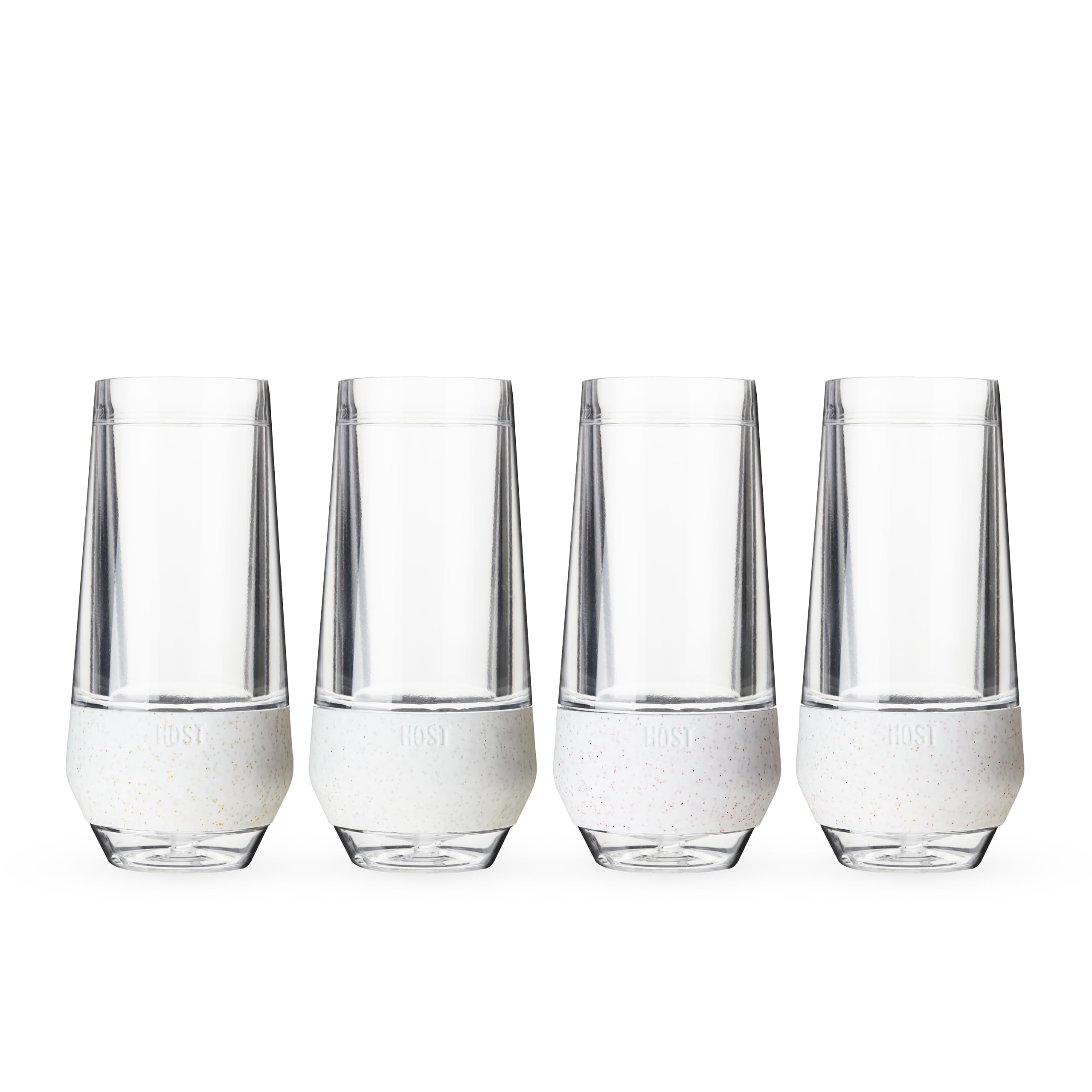 HOST Champagne Freeze Kühlbecher, Doppelwandige, isolierte, gefrierbare Weingläser ohne Stiel mit aktivem Kühlgel | mit isoliertem Silikongriff, 4er-Set, 266 ml (9 oz) – Glitzer (10040)