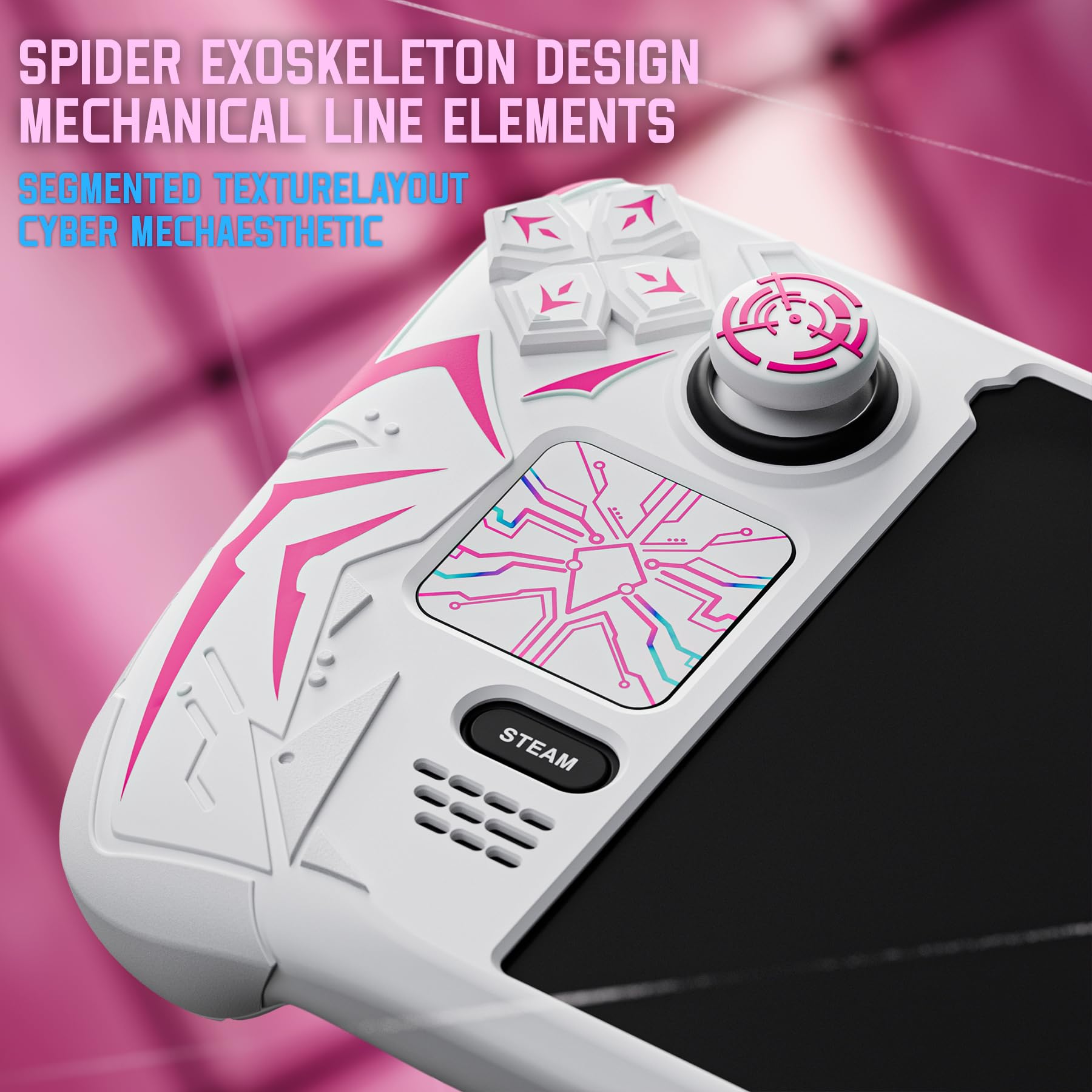 playvital Cover Skin per Steam Deck OLED/LCD, Custodia Silicone Grip Antiscivolo&Copri Levette Analogiche&Tasti Posteriori&Adesivi, Accessori per Steam Deck, Cyber Spider-Bianco