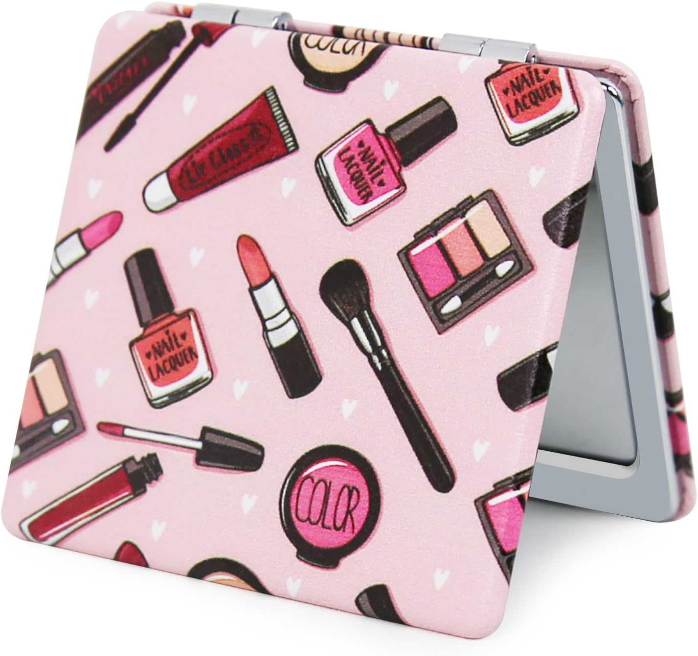 Pocket Mirror for Women, Square 2.8” Metal Frame PU Common Style Double Sided Mini Magnifying 1X/3X Mirror for Purse Compact Travel Mirror (Common01)
